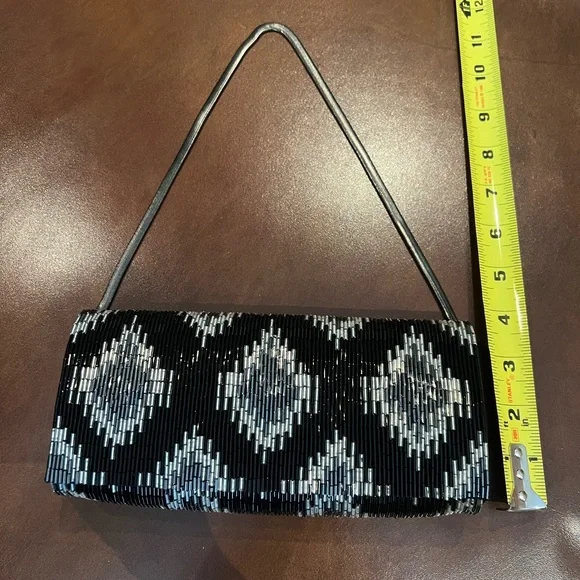 Preowned Inge Christopher Evening Bag With Black, Gray/blue,  And Silver Beads - Picture 4 of 11